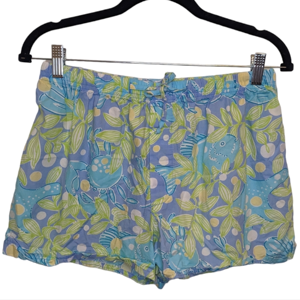 Lilly Pulitzer Women's Blue Crabby Floral Cotton Shorts 🦀🌸